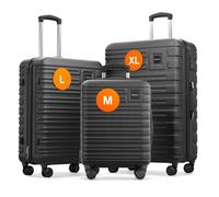 Ensemble de valises M, L & XL - Travely - Set de 3 bagages rigides, 77 cm, 67 cm et valise cabine, total de 158 cm - Noir