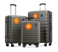 Ensemble de valises M, L & XL - Travely - Set de 3 bagages rigides, 77 cm, 67 cm et valise cabine, total de 158 cm - Gris