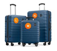 Ensemble de valises M, L & XL - Travely - Set de 3 bagages rigides, 77 cm, 67 cm et valise cabine, total de 158 cm - Bleu