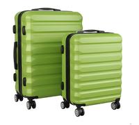 Ensemble de valises Relaxdays, 2 pcs, 2 tailles, 4 roulettes, coque rigide, poignée télescopique, serrure à code, vert