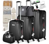 Ensemble de valises - TECTAKE - bagages rigides - cleo, serrure tsa, roulettes pivotantes 360°, poignées télescopiques - noir