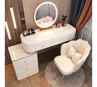 Ensemble de vanité, ensemble de miroir de bureau de coiffeuse, coiffeuse à écran tactile 3 couleurs à intensité variable, ensemble de coiffeuse avec tabouret, style moderne et simple pour filles