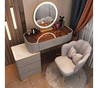 Ensemble de vanité, ensemble de miroir de bureau de coiffeuse, coiffeuse à écran tactile 3 couleurs à intensité variable, ensemble de coiffeuse avec tabouret, style moderne et simple pour filles