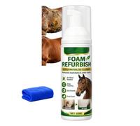 Ensemble de vaporisateurs et de serviettes en mousse de nettoyage pour chevaux sans eau 60 ml, nettoyant de toilettage équin sans rinçage pour les taches de boue et d'urine (1 pièces)