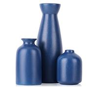 Ensemble de Vases en Céramique Bleue - 3 Vases Bleu Marine, Style Campagne de Ferme, Décoration pour Salon, Table, Cheminée et Entrée
