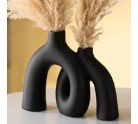 Ensemble de vases en céramique Noir Mat - Vases décoratifs Modernes pour Salon, Table à Manger, étagère et cheminée, vases minimalistes pour Hall d'entrée et Meuble TV