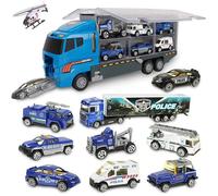 Ensemble de véhicules de police 10 en 1 Coolplay camion de transport noir + 10 mini véhicules die-cast plastique ABS plateau pour