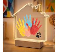 Ensemble de veilleuse empreinte de main familiale, cadre photo LED USB en forme de maison pour 5 membres de la famille, kit de bricolage avec couleurs, souvenir d'empreintes de main de bébé, cadeau
