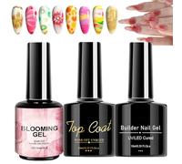 Ensemble de vernis à gel à ongles, vernis gel pour les ongles - 3x Shine Finish Base Top Coat Nail Blooming Gel - Manucure d'effet de propagation de salon à domicile portable pour les voyages, rassemb