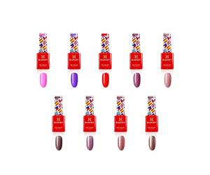 Ensemble de vernis à ongles Bluesky Gel, 10e anniversaire - Collection complète. 9 x 5 ml. Rose, violet, rouge, mauve, nu, pastel, paillettes fines (nécessite de curoter sous UV / lampe LED)