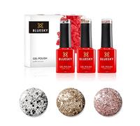 Ensemble de vernis à ongles BlueSky Gel, Confettis métalliques, superstar de glace DC001, Gold Button DC002, Razzle Dazzle LT135, 3 x 5 ml d'argent, paillettes (nécessite un durcissement sous UV.