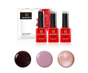 Ensemble de vernis à ongles en gel bluesky, déclaration rose, Dark Burgundy A007, Musk Pink A044, vous êtes un GEM Platinum 20, 3 x 5 ml, rouge, paillette rose (nécessite de currir UVP)