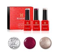 Ensemble de vernis à ongles en gel Bluesky, jeu cadeau trio, argent, rouge, or, paillettes, 3 x 5 ml (nécessite du séchage de lampe à LED UV