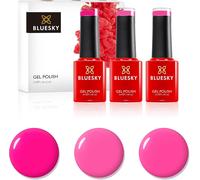 Ensemble De Vernis À Ongles En Gel Bluesky, Rose Vif. Orchid A075, Fantasy Pink Dc050, Peachy Pink Neon14. 3 X 5 Ml. (Nécessite De Guérir Uv / Lampe Led)