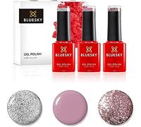 Ensemble de vernis à ongles en gel bluesky, roses, rose Gold S06n, Musk Pink A044, Silver Glitter Explosion 80573, 3 x 5 ml, rose, argent, paillettes (nécessite un durcissement sous UV.