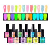 Ensemble de vernis à ongles fluorescents - Douze couleurs de gel lumineux et durable, kit de manucure durable, collection de beauté professionnelle compacte | Célébration des fêtes Concert Cosplay Vac