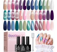 Ensemble de vernis à ongles gel Cat Eye Beetles, 24 pièces Vernis à ongles gel pailleté avec pinceau magnétique brillant et mat Top coat Bleu Rose Lilas Vert couleurs chatoyantes faites vous-même des