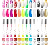 Ensemble De Vernis À Ongles Gel Liner Kit D'Art D'Ongles Pour La Conception Art Peinture 12 Couleurs Noir Blanc Paillettes Argent Avec Pinceau Fin