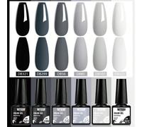 Ensemble De Vernis En Gel De 6 Couleurs - Gris, Noir, Blanc - Tout Temps / Toutes Saisons, Kit De Manucure À Domicile De Salon De Vernis À Ongles En Gel Led, Pour Femme Et Fille ABS