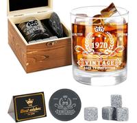 Ensemble de verres à whisky vintage 1970 pour homme - Boîte en bois - Pierres à whisky - Dessous de verre - Carte de vœux - Cadeaux pour 55e anniversaire homme