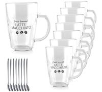 Ensemble de verres et cuillères Latte Macchiato - Verre - Garde les boissons chaudes ou froides - Idéal pour un usage quotidien - Passe au micro-ondes - 8 verres et 8 cuillères