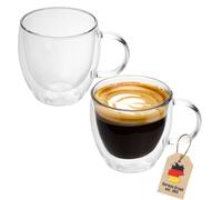 Intirilife Set de 4 Verres Thermiques à Double paroi -100-150ml- soufflés à la Bouche et isolés pour Espresso Cappuccino, Verres à thé Verres à café Tasses à Latte, Effet de lévitation avec Anse