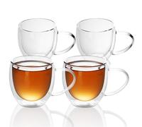Intirilife Set de 4 Verres Thermiques à Double paroi -200-250ml- soufflés à la Bouche et isolés pour Cappuccino, Verres à thé Verres à café Tasses à Latte Macchiato, Effet de lévitation avec Anse