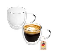 Intirilife Set de 4 Verres Thermiques à Double paroi -200-250ml- soufflés à la Bouche et isolés pour Cappuccino, Verres à thé Verres à café Tasses à Latte Macchiato, Effet de lévitation avec Anse