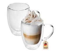 Intirilife Set de 4 Verres Thermiques à Double paroi -250-300ml- soufflés à la Bouche et isolés pour Cappuccino, Verres à thé Verres à café Tasses à Latte Macchiato, Effet de lévitation avec Anse