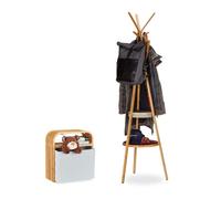 ensemble de vestiaire 2 pièces garde-robe avec étagère pouf de rangement en bambou porte-manteau naturel/gris