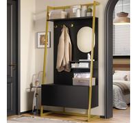 Ensemble De Vestiaire D'EntréE Penderie Compacte Moderne Minimaliste avec Miroir,Crochets MéTalliques,Porte-VêTements avec Banc à Chaussures Meuble Rangement Multifonction Ouvert