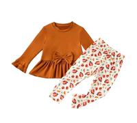Ensemble de Vêtements Bébé Fille 2 Pièces - Ensemble Thanksgiving Bébé Fille Deux Pièces Haut Manches Longues Pantalon Vêtements Fête Tout-Petits Jolie Tenue Vacances Petites Filles