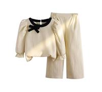 Ensemble de Vêtements Bébé Fille 2 Pièces, Tenues pour Filles Ensemble Deux pièces Mode Automne Haut Manches Longues Pantalon nœud décontracté élégant Tout-Petits Enfants