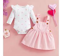 Ensemble de vêtements d'automne pour bébé fille nouveau-né, body à manches longues et volants, ensemble avec jupe, robe à bretelles pour petite fille 6-9M,9-12M,12-18M,1-3M,3-6MBlocs de couleur,Géomét