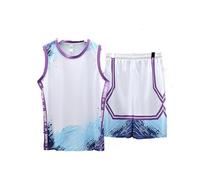 Ensemble de vêtements de base-ball pour homme, col rond, sans manches, coupe ample, respirant et lisse, haut + short, 2 pièces, Blanc., 5XL