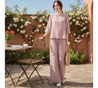 Ensemble de vêtements de détente 2 pièces pour femme | Ensemble de pyjama rose pâle coupe ample, pantalon large respirant et haut oversize pour l'été, tenue décontractée et confortable