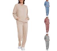 Ensemble de vêtements de détente deux pièces pour femme à manches longues - Pyjama à capuche à manches longues grande taille - Ensemble de vêtements de nuit chauds - Haut et bas grande taille