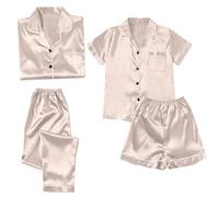 Ensemble de vêtements de détente pour femme 2 pièces en satin pour femme - 4 pièces à manches courtes et short - Ensemble de pyjama pour femme, rose gold, 5XL