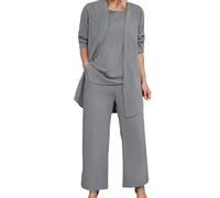 Ensemble de vêtements de détente pour femme, ensemble complet 3 pièces - Ensemble élégant pour sortir, ensemble confortable et respirant à manches longues, débardeur et pantalon long, coupe ample