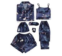 Ensemble de vêtements de nuit 4 pièces toute saison pour femme - Short de pyjama - Tenue d'intérieur - Imprimé flamant rose, bleu, L