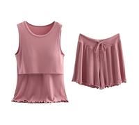 Ensemble de vêtements de nuit de maternité en coton pour femme, débardeur et short d'allaitement sans manches, vêtements de nuit, vêtements de nuit, vêtements d'allaitement respirants, vêtements de
