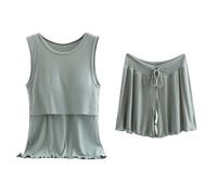 Ensemble de vêtements de nuit de maternité en coton pour femme, débardeur et short d'allaitement sans manches, vêtements de nuit, vêtements de nuit, vêtements d'allaitement respirants, vêtements de