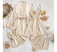 Ensemble de vêtements de nuit en satin SilkySpell comprenant une robe à encolure plongeante, un débardeur, des shorts et un peignoir. Ensemble de lingerie avec peignoir, vêtements d'automne et d'hiver