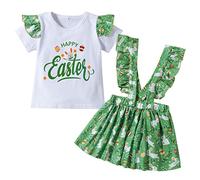 Ensemble de vêtements de Pâques pour tout-petits filles avec lapin mignon dessin animé t-shirt jupe (vert, 2-3 ans)