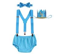 Ensemble de vêtements de photographie pour bébé garçon 1/2 anniversaire avec couverture de couches, bretelles, nœud papillon, couronne, gentlemen garçons, bleu ciel, 6-12 mois