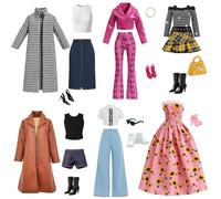 Ensemble de vêtements de poupée 21 pièces pour poupées de 29,9 cm, trench pied-de-poule, veste en cuir marron, ensemble short Y2K, robe longue tournesol, robe longue sans bretelles, accessoire de