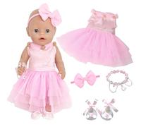 Ensemble de vêtements de poupée de bébé 4 pièces pour poupées de 35 à 45 cm, vêtements de poupée de 43 cm, jupe en tulle avec bandeau, bracelet, chaussures blanches, vêtements de poupée de princesse
