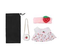 Ensemble de vêtements de poupée en peluche Kawaii mignon 12 pouces tenue de robe de poupée bricolage avec sac bandeau pour jeu de rôle apprentissage préscolaire matériel en coton (Bandeau Fraise)