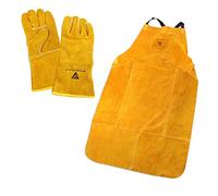 Ensemble de vêtements de protection en acier : tablier de soudage + gants de soudure épais pour WIG/TIG/MIG/MAG/MMA/Plasma, chaleur et ignifuge, blanc/jaune