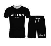 Ensemble de vêtements de sport 2 pièces avec t-shirt à manches courtes et short pour homme avec chemise et pantalon quart gilet loup, Noir , S